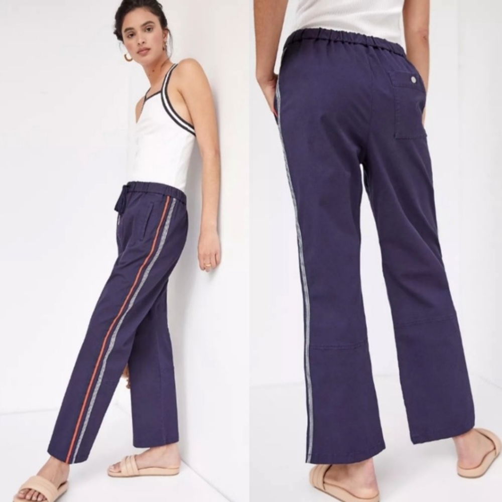 Anthropologie Navy Pants with Striped Detail